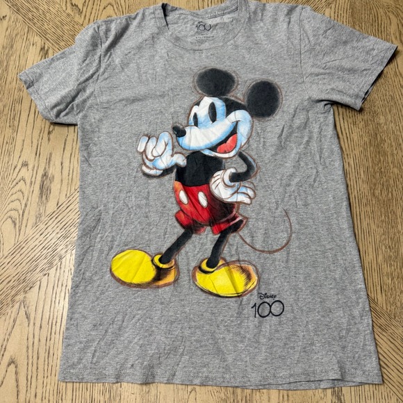 Disney 100 Mens Small Gray Mickey Mouse 100th Anniversary Graphic T-Shirt - Picture 1 of 6